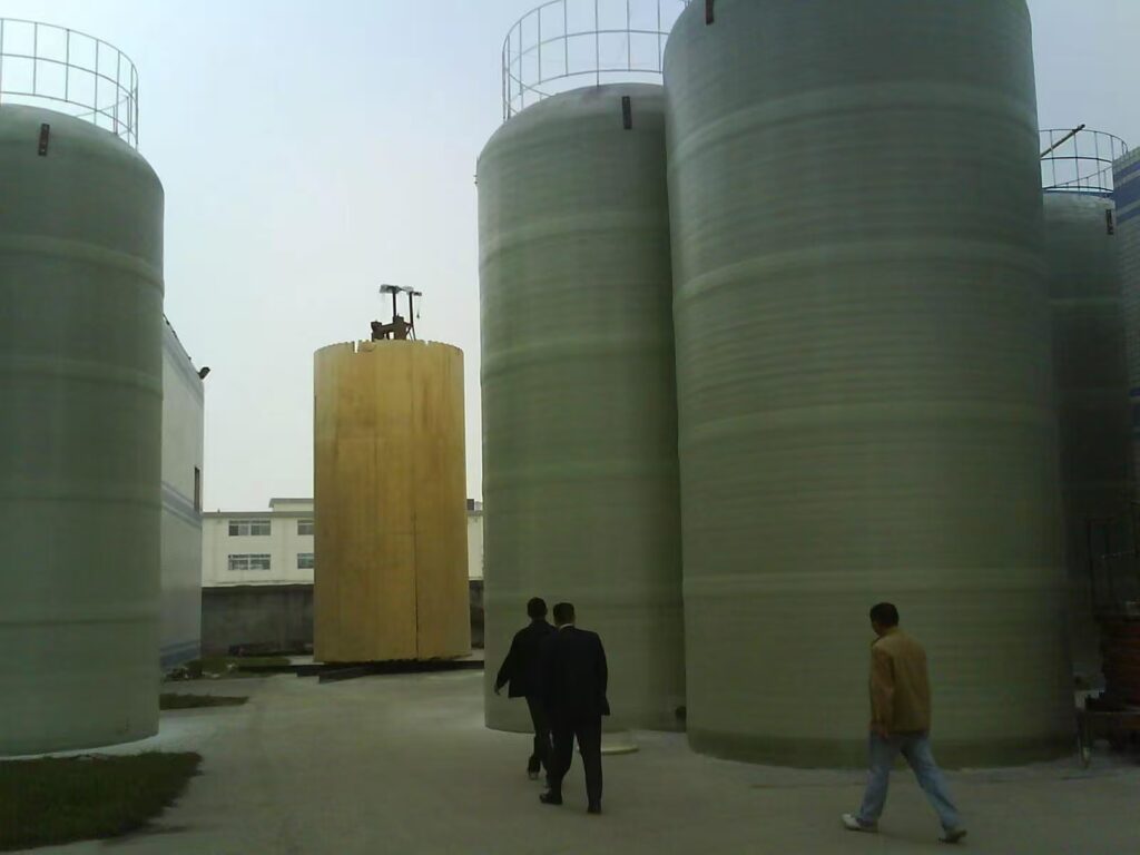 Fiberglass storage tanks installed outdoors
