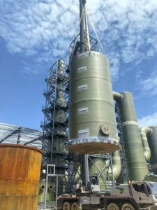 FRP tank installation at industrial plant