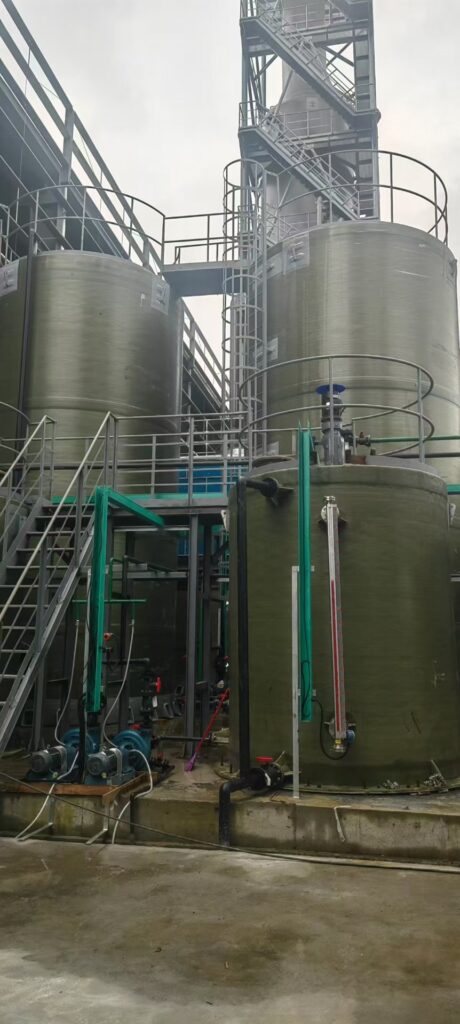 Fiberglass chemical tanks at process plant
